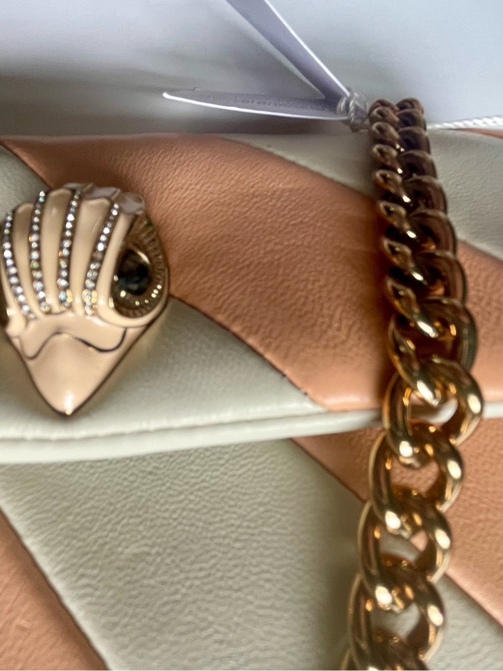 Kurt Geiger London Peach & Cream Quilted Shoulder Bag with Gold Chain, NWT - Picture 9 of 10